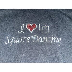 Square Dancer Dancing Tee Shirt I ❤️ LOVE Rhinestones Embellished Black Small